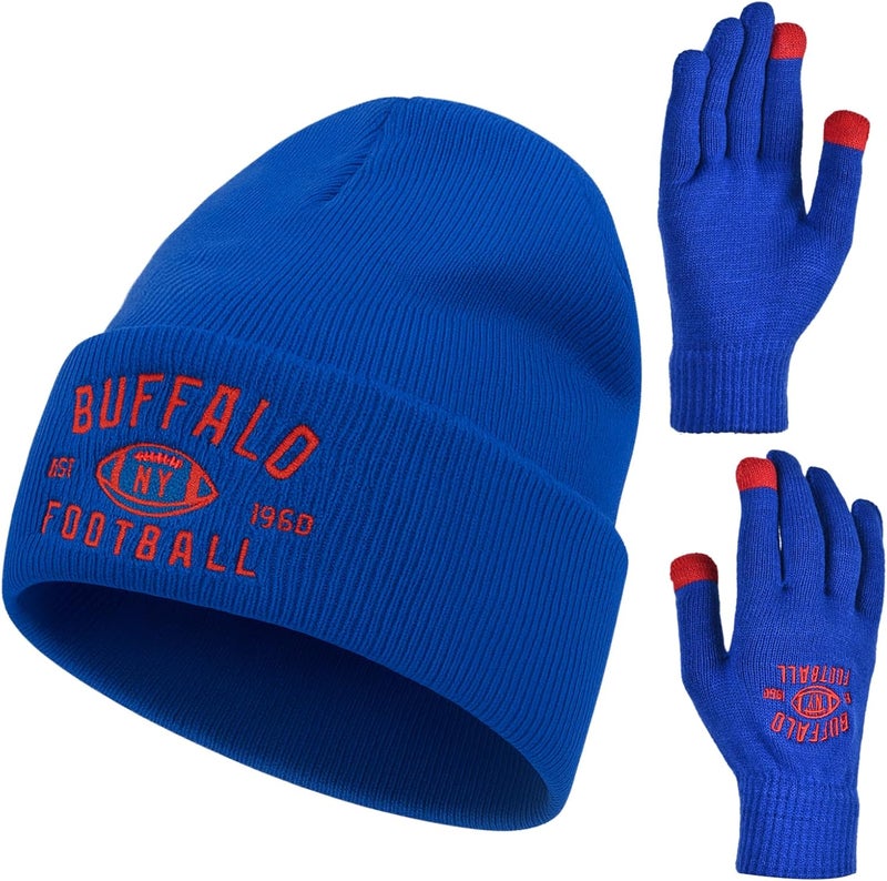 mtstaowe Vintage Classic Skull Cap Embroidery Beanie Fasion Hat Cuffed Winter Hat Knit Comes with Warm Gloves Gifts for Men Women Fans - Image 1